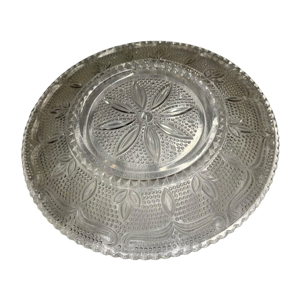 Antique EAPG Clear Pressed Glass Plate Hobnail Starburst 10 Inch - Picture 3 of 6